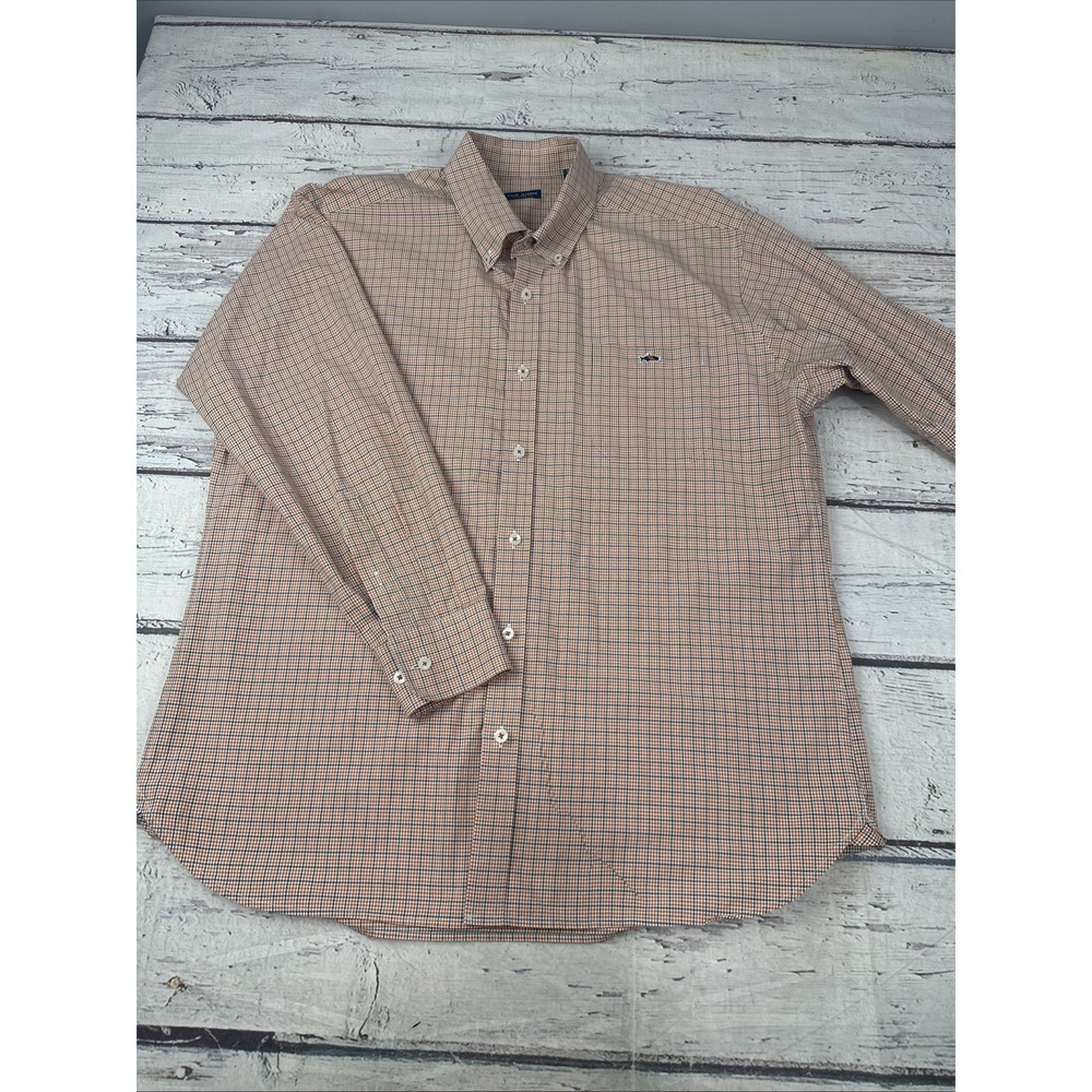 Fish Hippie Cotton Shirt Mens XL Tailored Fit Orange Blue Plaid Outdoor Hiking